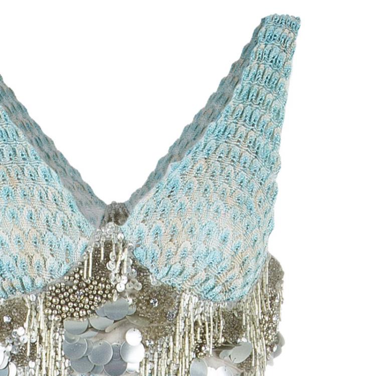 Pre Owned Missoni Aqua Embellished Maxi Dress S