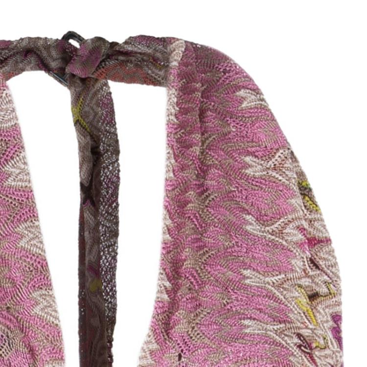 مملوكة مسبقًا Missoni Pink Multicolor Halter Back Knit Maxi Dress M