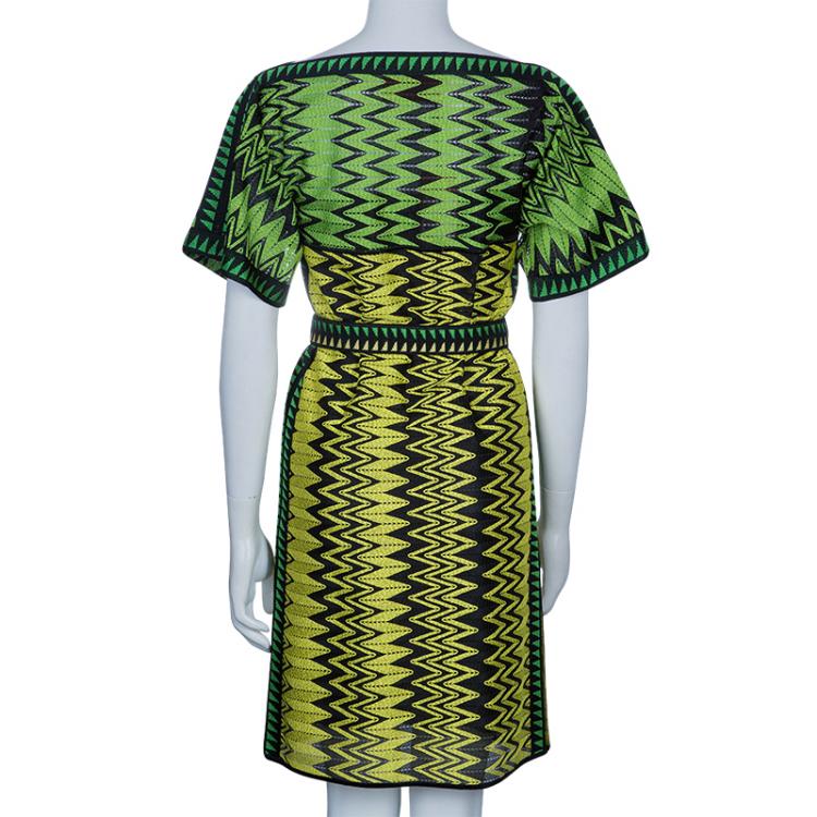 Pre Owned Missoni Green Zig-Zag Belted Dress S