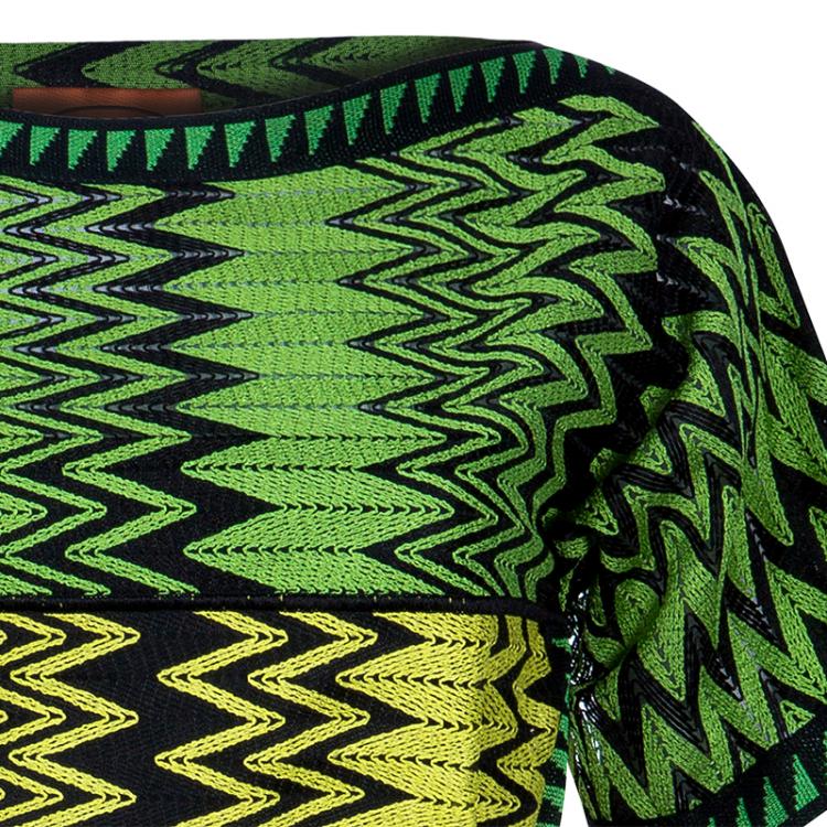 Pre Owned Missoni Green Zig-Zag Belted Dress S