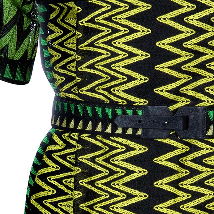Pre Owned Missoni Green Zig-Zag Belted Dress S