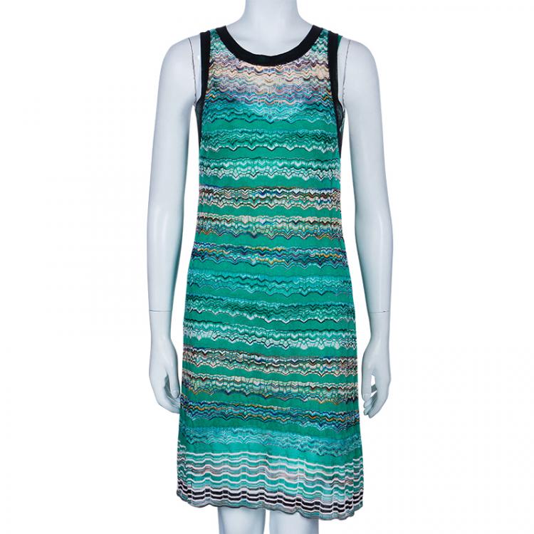 Pre Owned Missoni Green Wave Knit Sleeveless Dress S