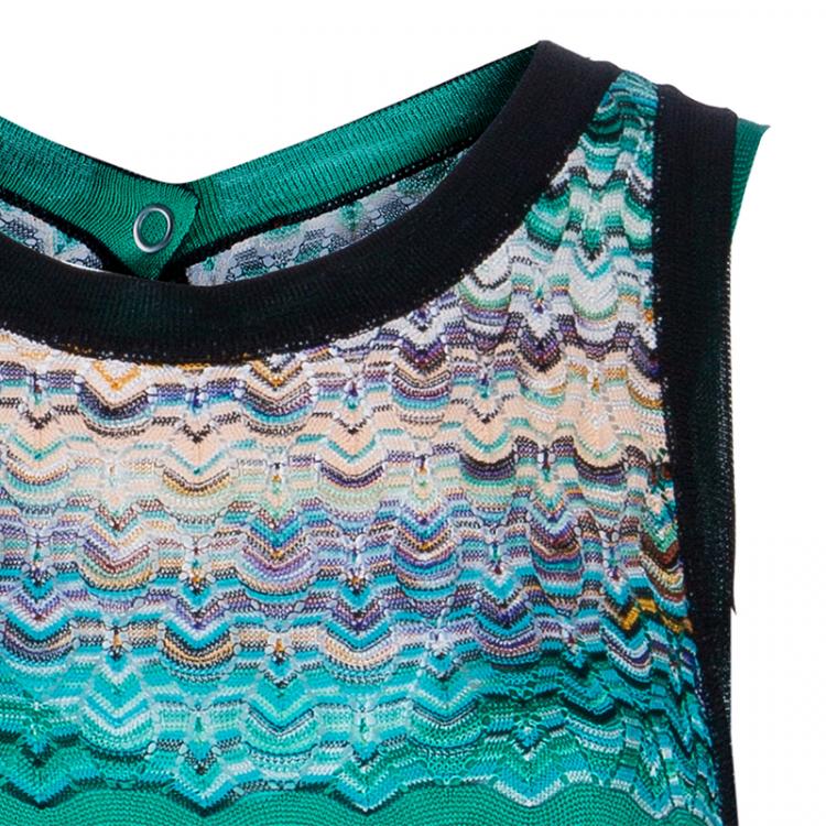 Pre Owned Missoni Green Wave Knit Sleeveless Dress S