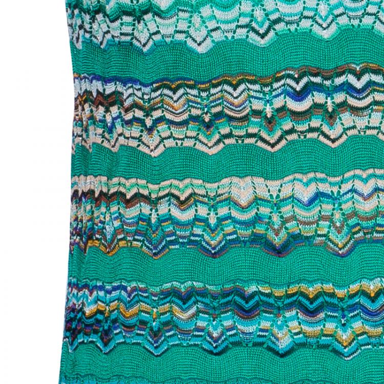 Pre Owned Missoni Green Wave Knit Sleeveless Dress S