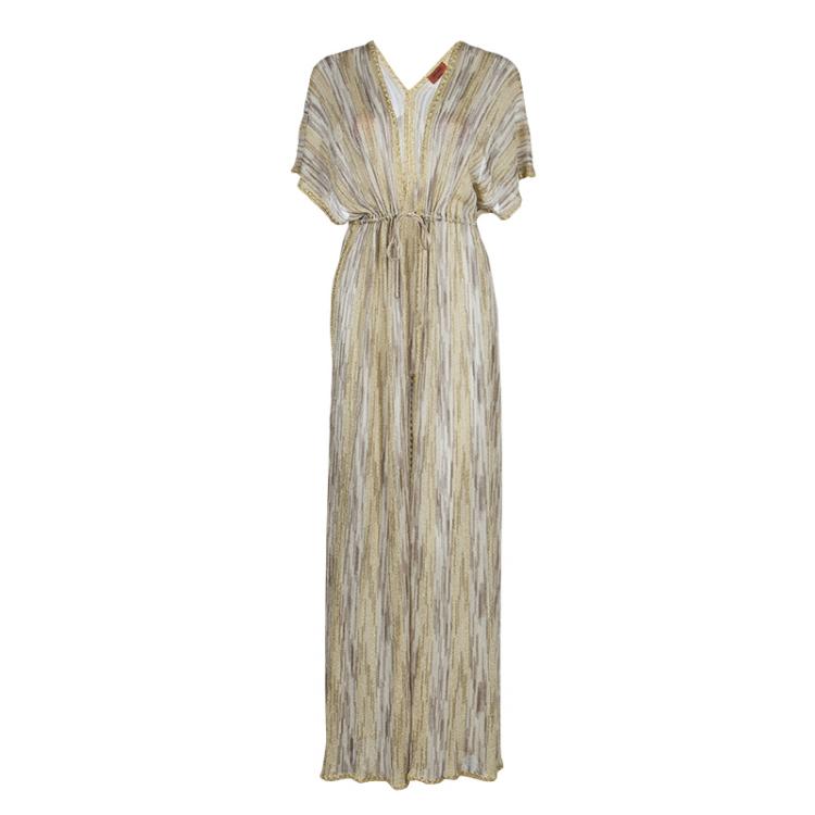 Pre Owned Missoni Gold Lurex Knit Waist Tie Detail Long Kaftan S