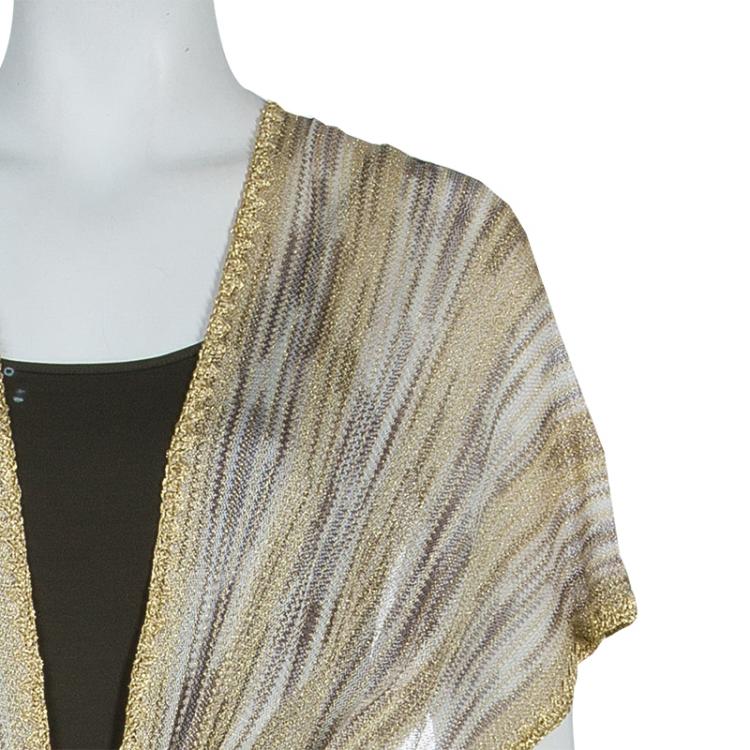 Pre Owned Missoni Gold Lurex Knit Waist Tie Detail Long Kaftan S
