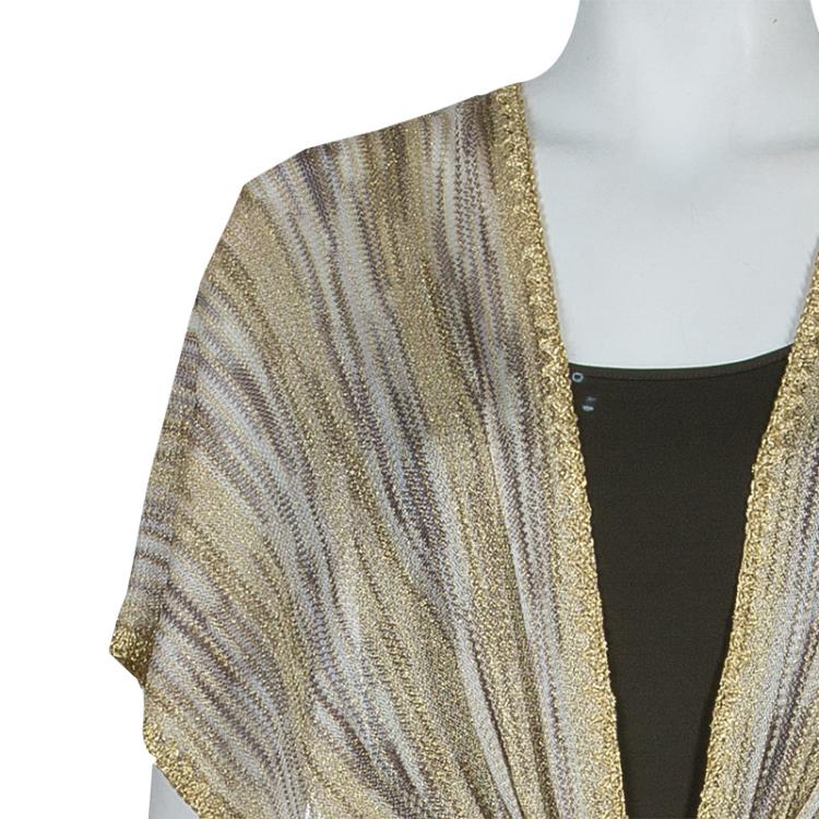 Pre Owned Missoni Gold Lurex Knit Waist Tie Detail Long Kaftan S