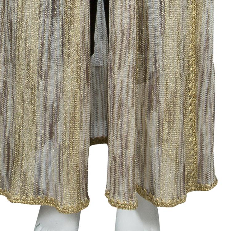 Pre Owned Missoni Gold Lurex Knit Waist Tie Detail Long Kaftan S