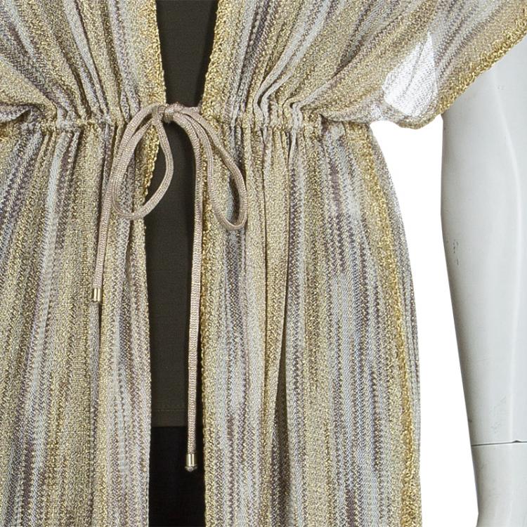 Pre Owned Missoni Gold Lurex Knit Waist Tie Detail Long Kaftan S