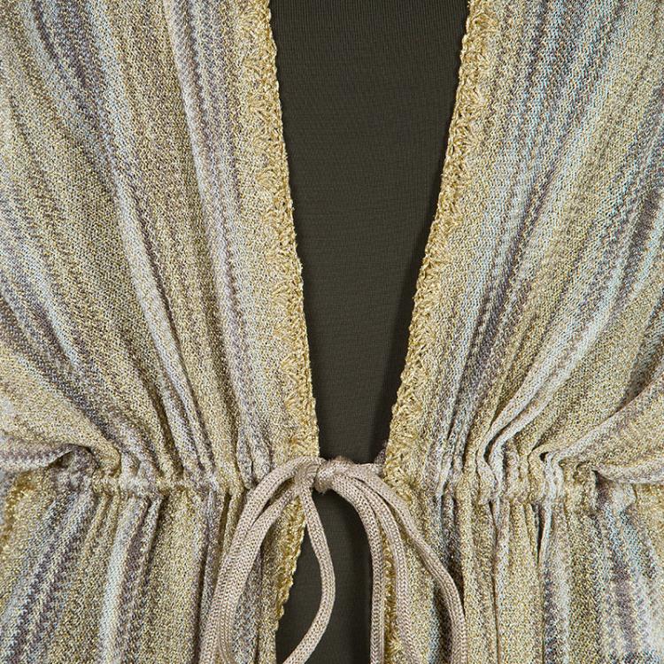 Pre Owned Missoni Gold Lurex Knit Waist Tie Detail Long Kaftan S
