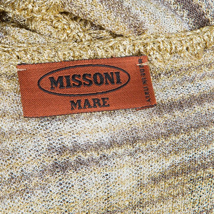 Pre Owned Missoni Gold Lurex Knit Waist Tie Detail Long Kaftan S