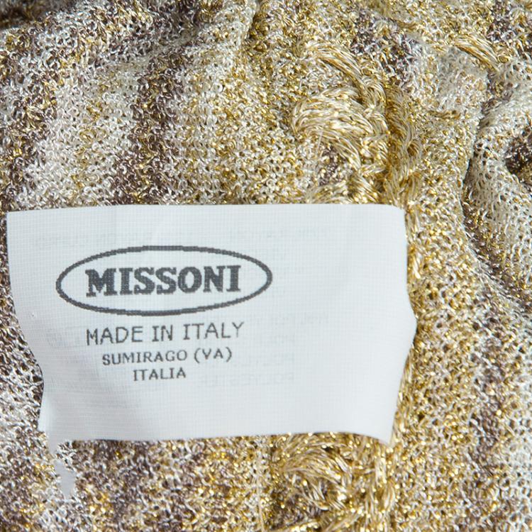 Pre Owned Missoni Gold Lurex Knit Waist Tie Detail Long Kaftan S