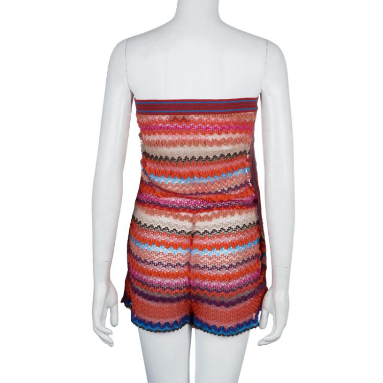 Pre Owned Missoni Multicolor Zig-Zag Pattern Knit Strapless Romper S
