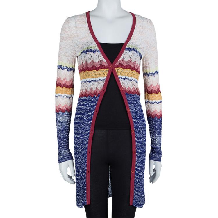 Pre Owned Missoni Multicolor ZigZag Patterned Knit Long Cardigan M