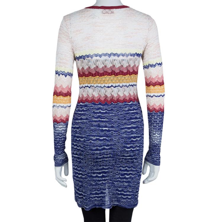 Pre Owned Missoni Multicolor ZigZag Patterned Knit Long Cardigan M