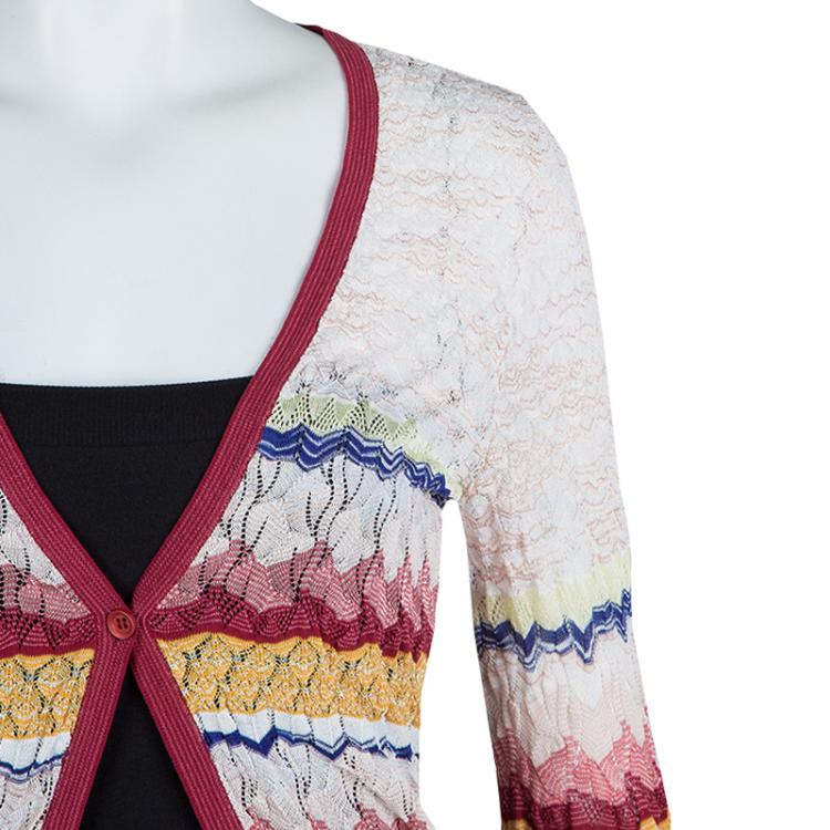 Pre Owned Missoni Multicolor ZigZag Patterned Knit Long Cardigan M