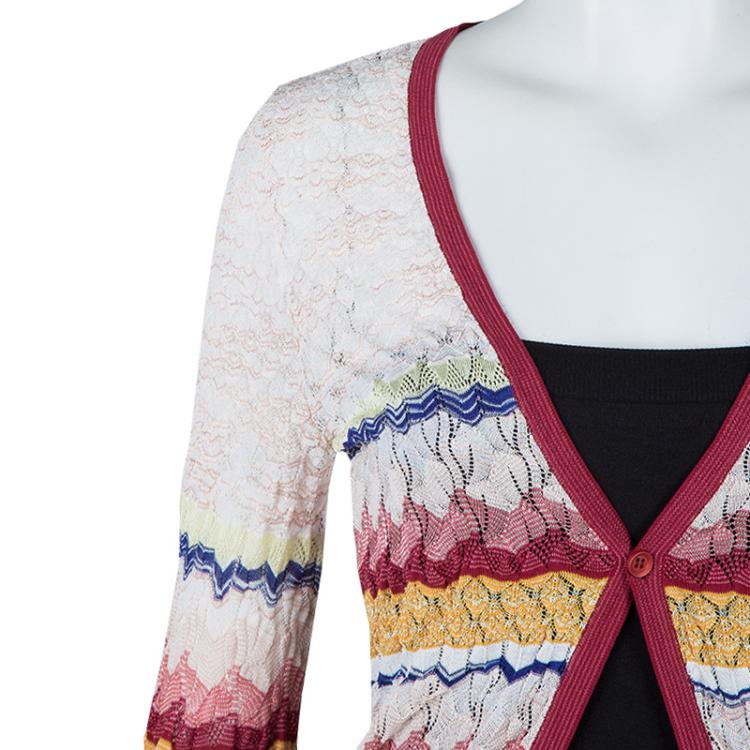 Pre Owned Missoni Multicolor ZigZag Patterned Knit Long Cardigan M