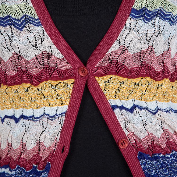 Pre Owned Missoni Multicolor ZigZag Patterned Knit Long Cardigan M