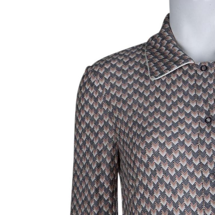 Pre Owned Missoni Multicolor Zig Zag Wool Button Down Full Length Cardigan S