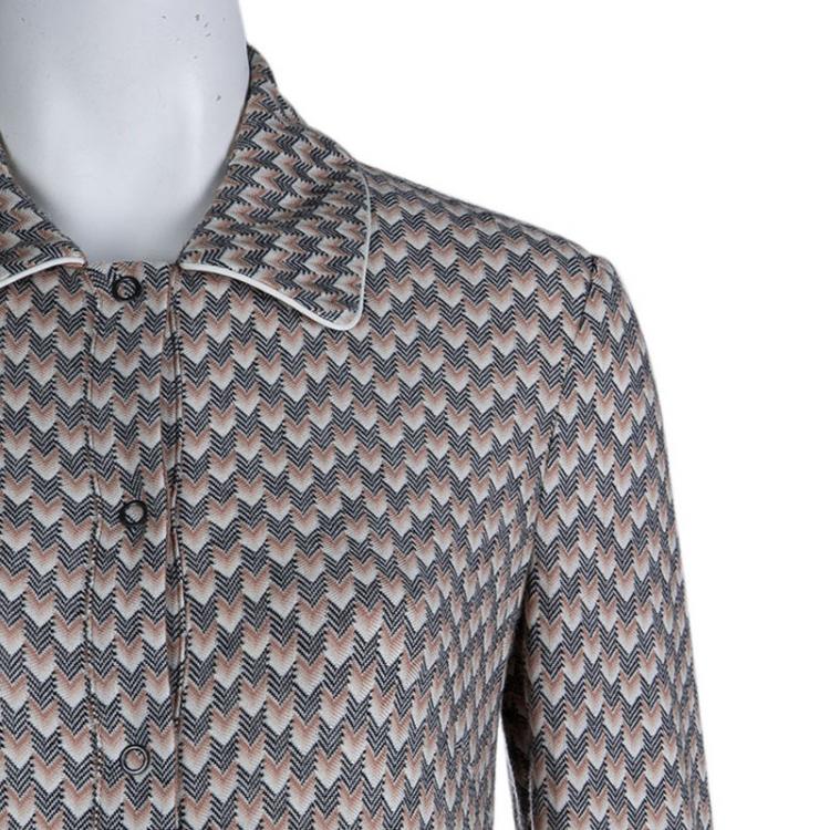 Pre Owned Missoni Multicolor Zig Zag Wool Button Down Full Length Cardigan S