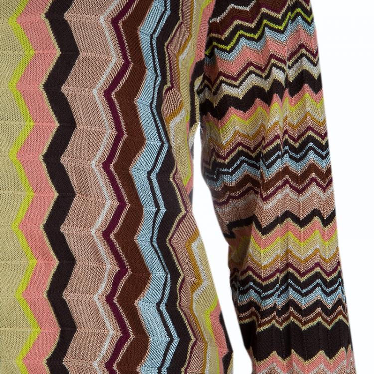Pre Owned Missoni Multicolor Zig Zag Knit Cardigan XL