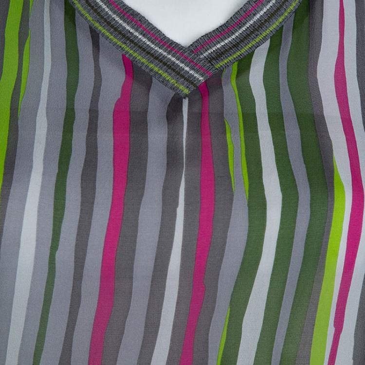 Pre Owned   Missoni Multicolor Striped Silk Fitted Waist Dolman Sleeve Blouse M