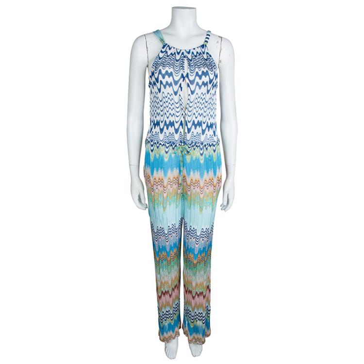 Pre Owned Missoni Mare Multicolor Knit Wave Pattern Sleeveless Sheer Jumpsuit M