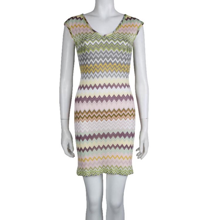 Pre Owned Missoni Multicolor Knit Chevron Pattern Sleeveless Dress S