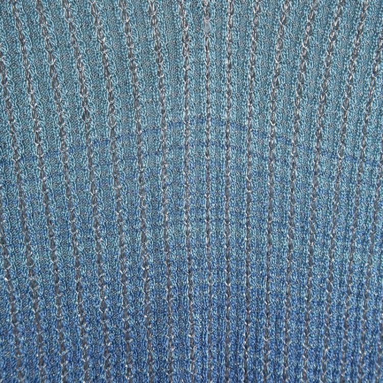 Pre Owned Missoni Blue Ombre Perforated Lurex Knit V-Neck Top M
