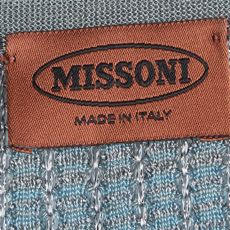 Pre Owned Missoni Blue Ombre Perforated Lurex Knit V-Neck Top M