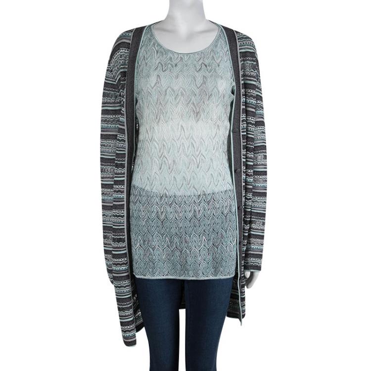 Pre Owned Missioni Multicolor Perforated Lurex Knit Top and Cardigan Set M/L