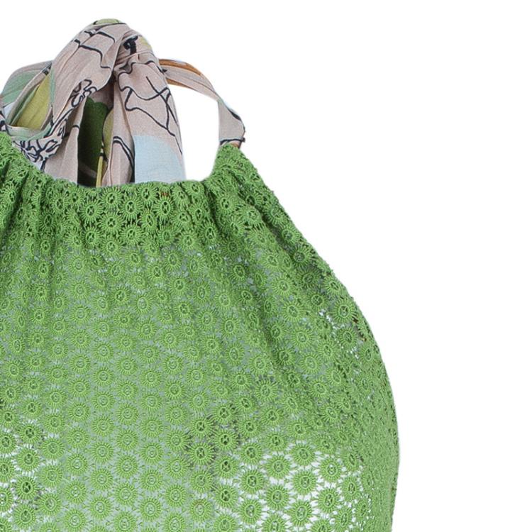 Pre Owned Missoni Green Knit Floral Halter Top L