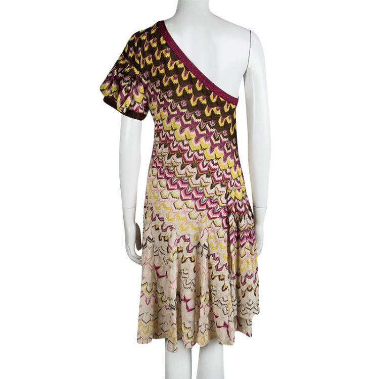 Pre Owned Missoni Multicolor Knit Ruffle Detail One Shoulder Dress S