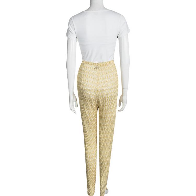 Pre Owned Missoni Mare Yellow Perforated Crochet Knit Elasticized Waist Pants M