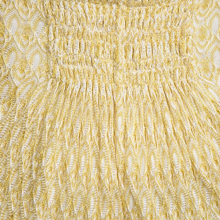 Pre Owned Missoni Mare Yellow Perforated Crochet Knit Elasticized Waist Pants M