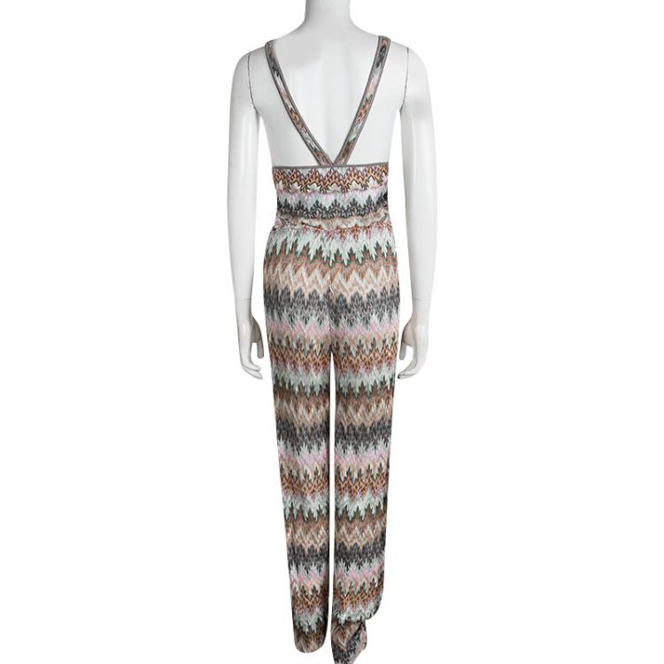 Pre Owned Missoni Mare Multicolor Perforated Knit Waist Tie Detail Cross Back Jumpsuit S