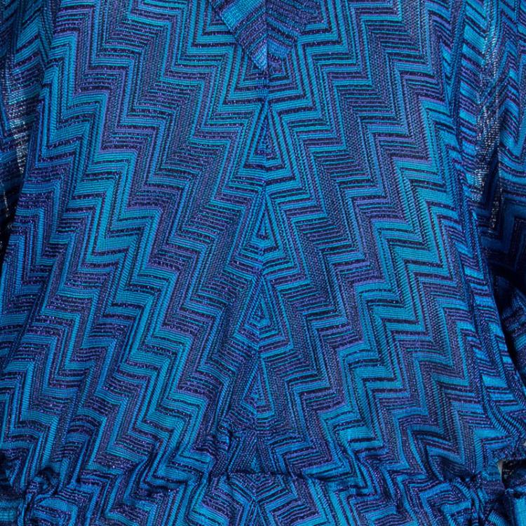 Pre Owned Missoni Mare Blue Chevron Pattern Knit Tie Detail Maxi Dress M