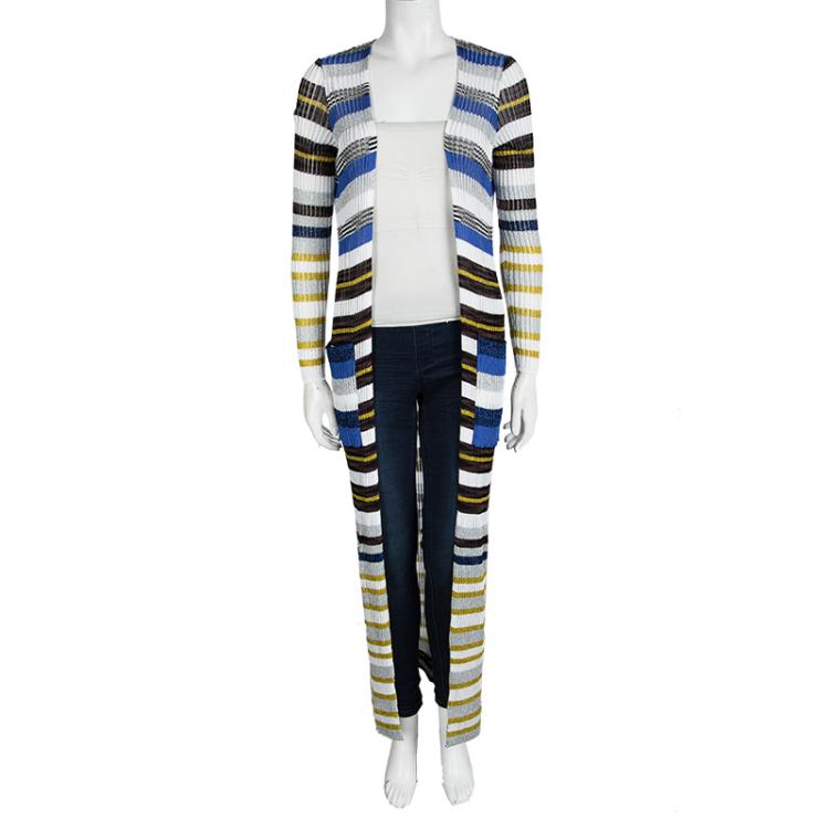 Pre Owned Missoni Multicolor Striped Lurex Ribbed Knit Open Front Long Cardigan S