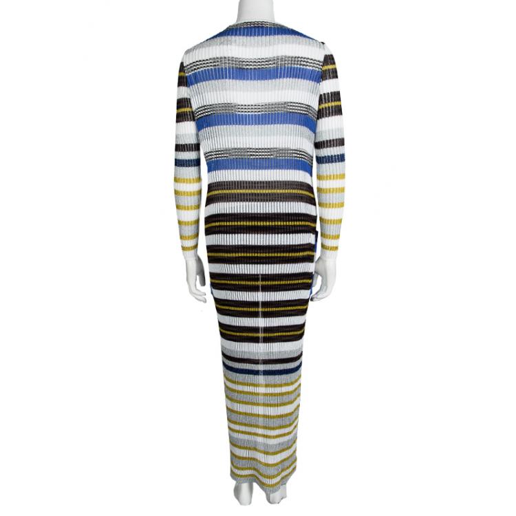Pre Owned Missoni Multicolor Striped Lurex Ribbed Knit Open Front Long Cardigan S