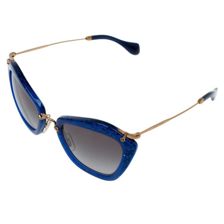 Pre Owned Miu Miu Blue Glitter SMU10N Cat Eye Sunglasses