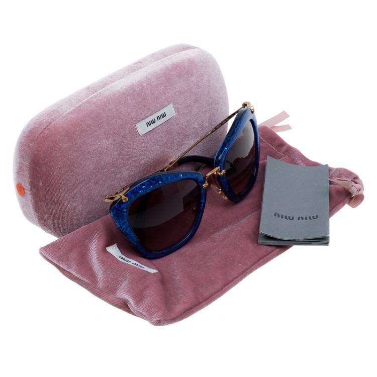 Pre Owned Miu Miu Blue Glitter SMU10N Cat Eye Sunglasses
