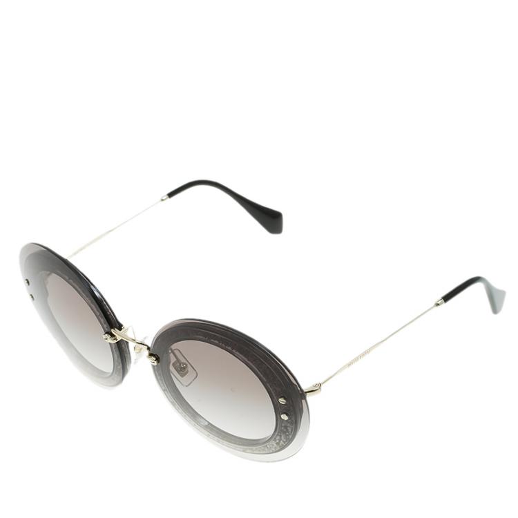Miu Miu Black 10R Glitter Round Sunglasses Miu Miu |
