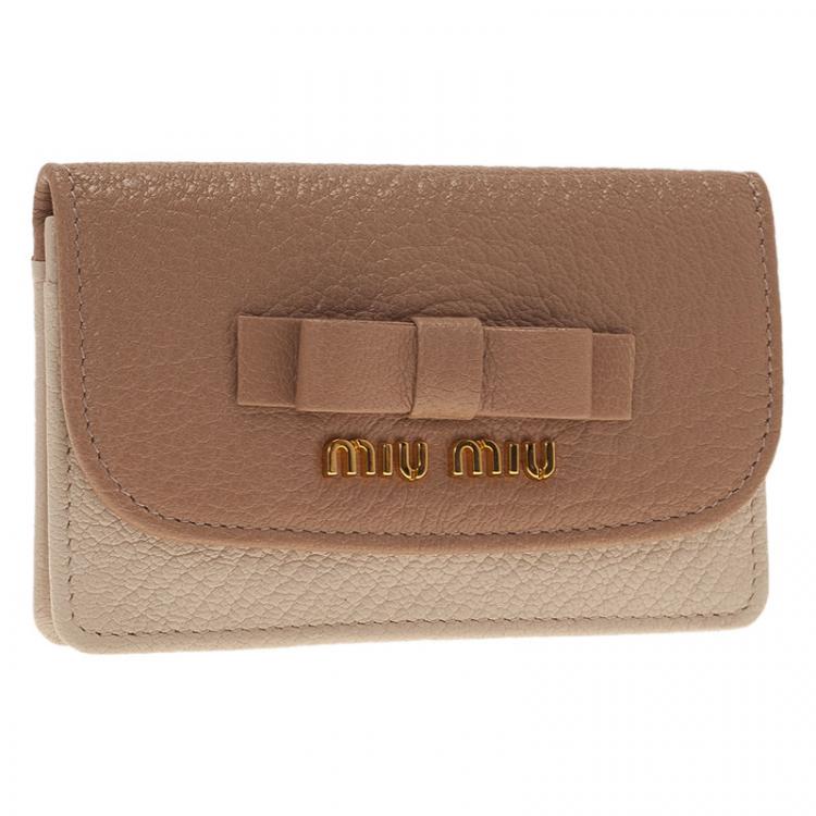 Pre Owned Miu Miu Two Tone Madras Leather Bow Detail Wallet 