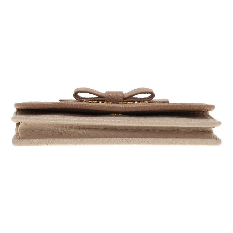 Pre Owned Miu Miu Two Tone Madras Leather Bow Detail Wallet 