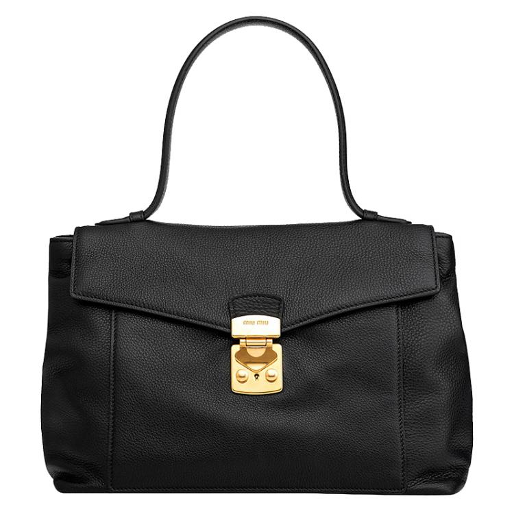 مملوكة مسبقًا Miu Miu Black Vitello Caribu Leather Top Handle Bag