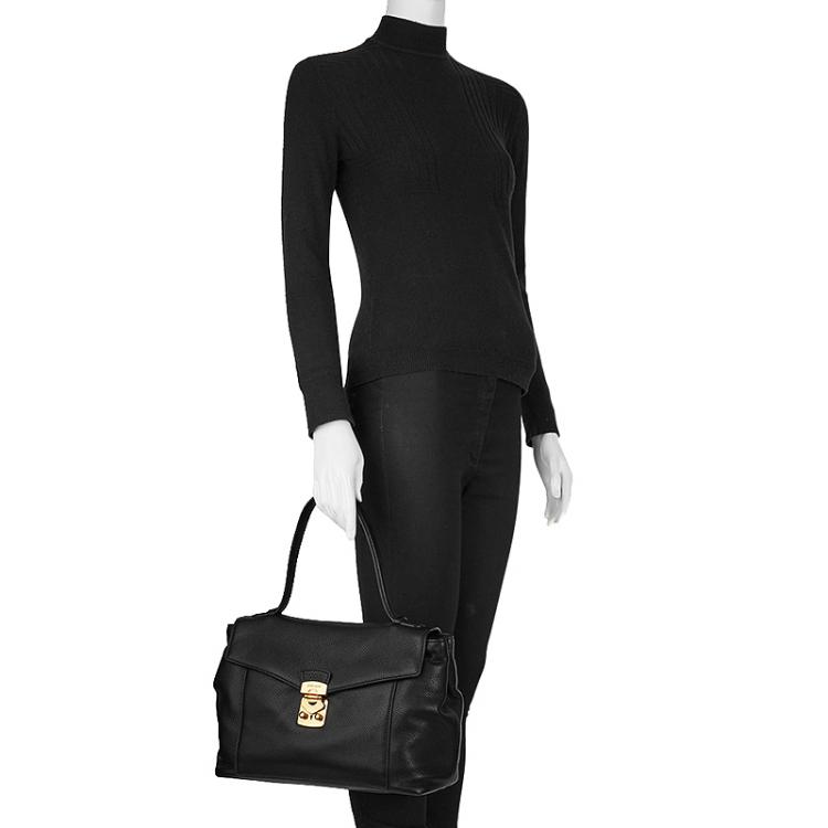 مملوكة مسبقًا Miu Miu Black Vitello Caribu Leather Top Handle Bag