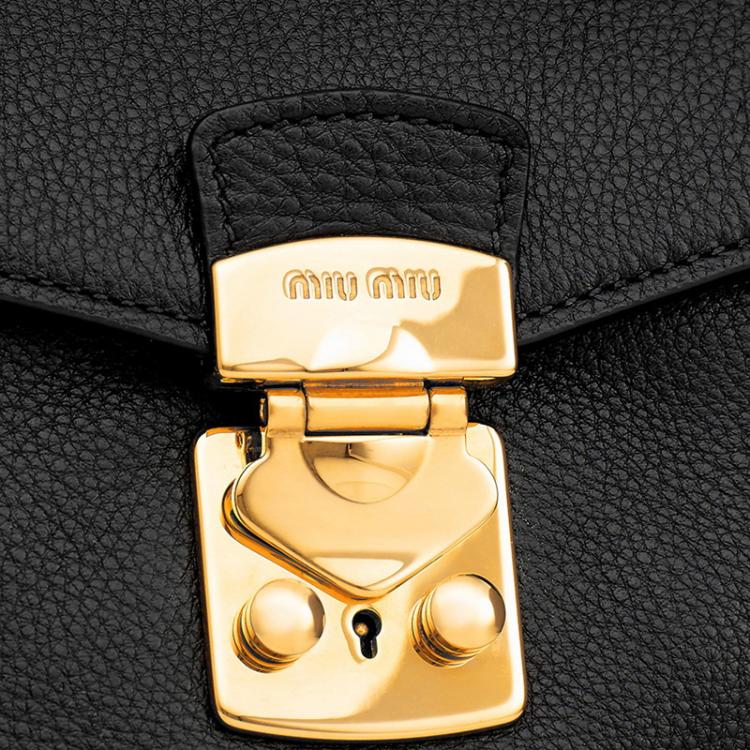 مملوكة مسبقًا Miu Miu Black Vitello Caribu Leather Top Handle Bag