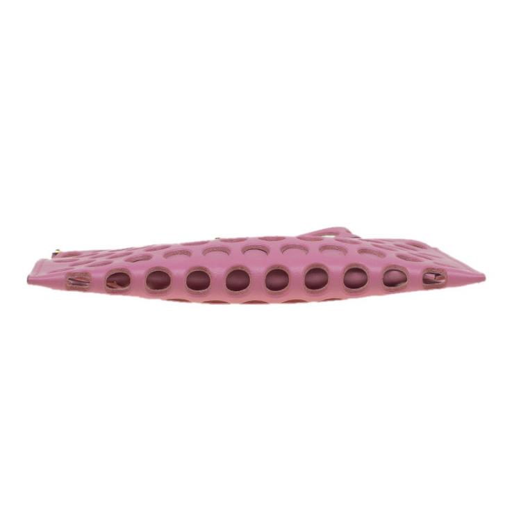 Pre Owned Miu Miu Pink Perforated Leather Wristlet Pouch