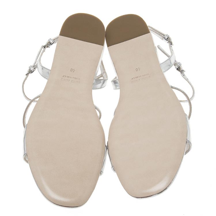 Pre Owned Miu Miu Silver Leather Embellished Multi-Strap Sandals Size 40
