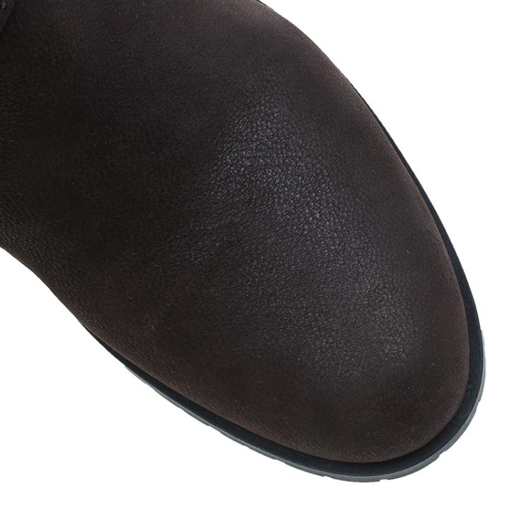 Pre Owned Miu Miu Brown Leather Buckle Detail Biker Boots Size 40